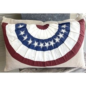 NEW AMERICANA PILLOW RED WHITE BLUE Patriotic 23 x 14 Stars Stripes Bunting